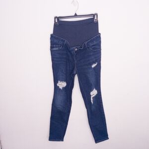 Old Navy Maternity Premium Full Panel Rockstar Super Skinny Ripped Jeans Blue